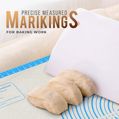 36 * 24 inches Blue, Non-Slip Silicone Baking Sheets - Baking Mat with 0.7mm Thickness - Non-Stick Pastry & Cookie Mat for Kitchen Counter for Rolling Out Dough with Measurements.