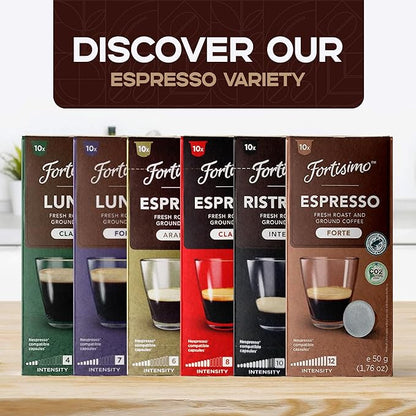 FORTISIMO Espresso Pods Variety Pack - 100 Count Espresso Capsules - Compatible with Nespresso Original Line Machines - Authentic and Refined Taste Freshly Packaged in Italy