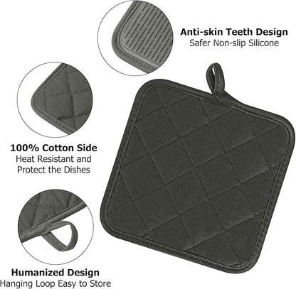 Kitchen Set Pack Of 5, Oven Mitts Pot Holders Pad And Towel Set, Heat Resistant Silicone Kitchen Mini Oven Mittens for 500 Degrees, Mini Oven Gloves and Hot Pads for Baking Grilling Barbecue Microwave