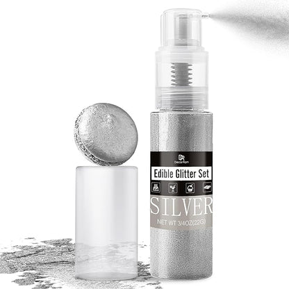 Edible Glitter Spray - 3/4oz Luster Dust Edible Food Grade Glitter Shimmer Dust Powder for Cocktails, Drinks, Cake Decorating - Metallic Food Coloring Powder for Wine, Candy, Cookie, Icing (Silver)