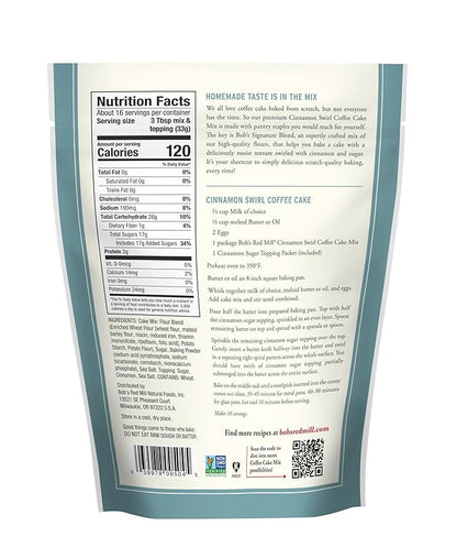 Bob's Red Mill Cinnamon Swirl Coffee Cake Baking Mix - 18.5 oz Bag (Pack of 4), Simple Clean Ingredients, Homemade Taste, Non-GMO