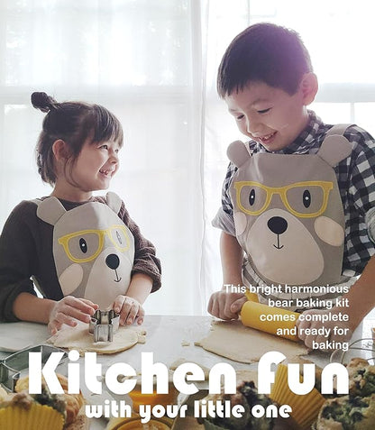 Kids Baking Set 35-Piece with Teddy Bear Apron, Kid Friendly Knives, Cookie Cutters, Rolling Pin, Cutting Board, Whisk, Real Silicone Kitchen Accessories for Cooking and More from Baker Buddy