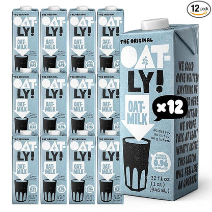 Oatly Original Oatmilk - Shelf-Stable, Creamy, Dairy-Free, Plant-Based Milk for Cereal, Smoothies, Baking & More (32 oz, 12-pack)