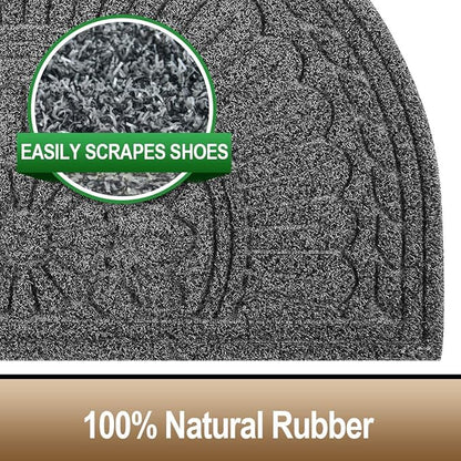 Mibao Door Mat Outdoor Indoor, 23.5" x 35.5", Half Round Door Mats, Non-Slip Front Door Mats Outdoor, Dirt Trapper Welcome Mats for Front Door, Back Door, Shoe Scraper, Grey