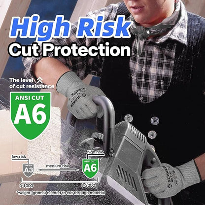 Schwer 12 Pairs ANSI A6 Cut Resistant Gloves CR7120 Cut Proof Work Gloves, Touchscreen, for Men and Women Used for Woodworking, Glass Cutting, Construction, Cargo Handling, Car Repair, L