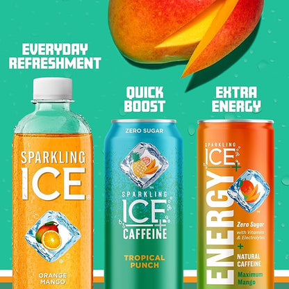 Sparkling Ice, Orange Mango Sparkling Water, Zero Sugar Flavored Water, with Vitamins and Antioxidants, Low Calorie Beverage, 17 fl oz Bottles (Pack of 12)
