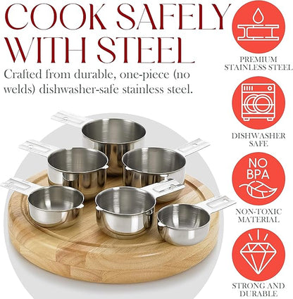 Bellemain One Piece Stainless Steel - Nesting measuring cups for Kitchen for Bakers, Dry - Ml & Oz measuring cup for Liquid, Metal, Set of 6