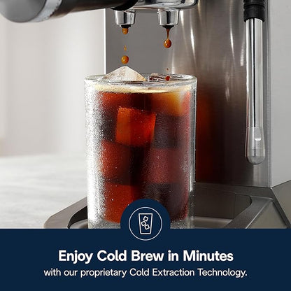 De'Longhi Dedica Duo Compact Espresso Machine - Cold Brew Coffee Maker with Milk Frother Wand- for Espresso, Hot & Iced Coffee, Cappuccinos, Lattes & Home Barista Brewing, Stainless Steel