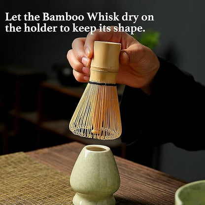 Green Matcha Whisk Set – 7 Pcs Japanese Matcha Kit, Bowl (Chawan) with Spout, Bamboo Whisk (Chasen) & Holder, Scoop (Chashaku), Sifter, Tea Towel – Perfect for Matcha Lovers & Tea Ceremony