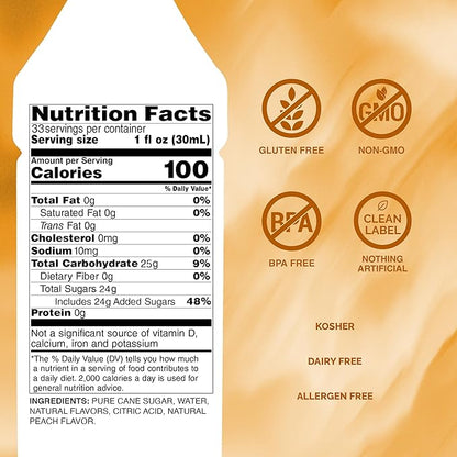 Monin - White Peach Syrup, Juicy Ripe Peach Flavor, Perfect for Cocktails, Mocktails, Iced Teas, & Smoothies, Gluten-Free, Non-GMO (1 Liter)