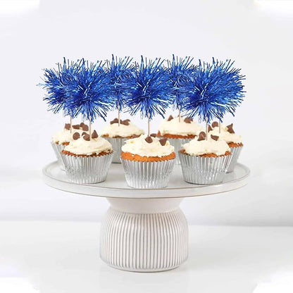 40 PCS Foil Firework Cupcake Toppers Sparkle Tinsel Cupcakae Picks Sparkler Fireworks Party Decorations Cocktail Fruit Toothpick for Birthday Wedding Graduation Party Decorations Supplies Dark Blue