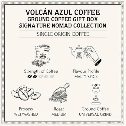 Bacha Coffee | Volcán Azul Single Origin Signature Nomad Collection, 100% Arabica Specialty Coffee, Ground Beans, Medium Roast, 250g