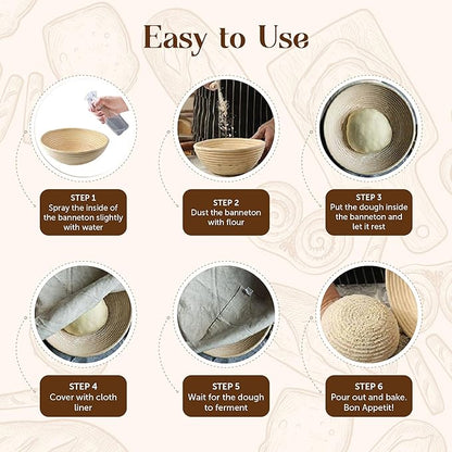 Bread Proofing Baskets for Sourdough Bread Baking - Set of 2 7" Round Banneton Baskets with Liners, Made of Finest Indonesian Rattan - Bake Perfect Artisan Bread Loaves at Home Like a Pro