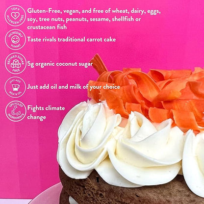 Bake Me Healthy Vegan and Gluten-Free Carrot Cake & Cupcake Mix, 11.9oz (337g) – Dairy-Free, Egg-Free, Nut-Free, Plant-Based, Low Sugar, Allergy-Friendly, Easy to Bake, Made with Upcycled Ingredients