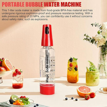 Portable Soda Siphon, 1L Travel Sparkling Water Maker Machine for Home & Outdoor, Carbonated Water Soda Streaming Machine, Soda Maker for Cocktails or Fizzy Drink, 8 gram CO2 Cartridges(Not Included)