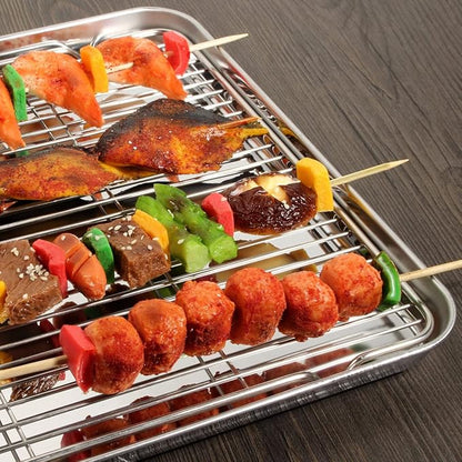 Wildone Baking Sheet & Rack Set [2 Sheets + 2 Racks], Stainless Steel Cookie Pan with Cooling Rack, Size 17.3 x 12.2 x 1 Inch, Non Toxic & Heavy Duty & Easy Clean
