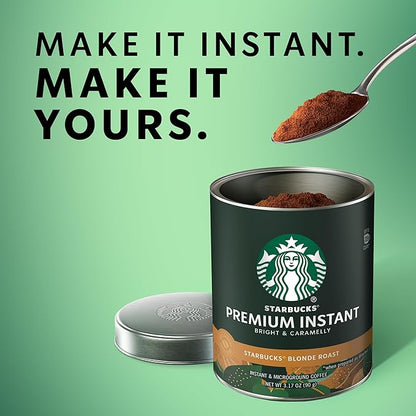Starbucks Premium Instant Coffee, Blonde Roast, 100% Arabica Beans, 3 Pack (3.17 Oz Each)