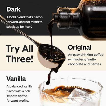 Jot Coffee Concentrate (Variety 3pk) High Caffeine Cold Brew Coffee Concentrate Liquid for Iced Coffees, Instant Espresso, Hot or Cold Instant Coffees - Makes 14 Cups, 150mg Caffeine/Tbsp, No Sugar