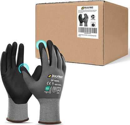 DULFINE Safety Work Gloves MicroFoam Nitrile Coated-24 Pairs Pack,Seamless Knit Nylon Glove with Black Micro-Foam Nitrile Grip,Ideal for General Purpose,Automotive,Home Improvement,Painting(Small)