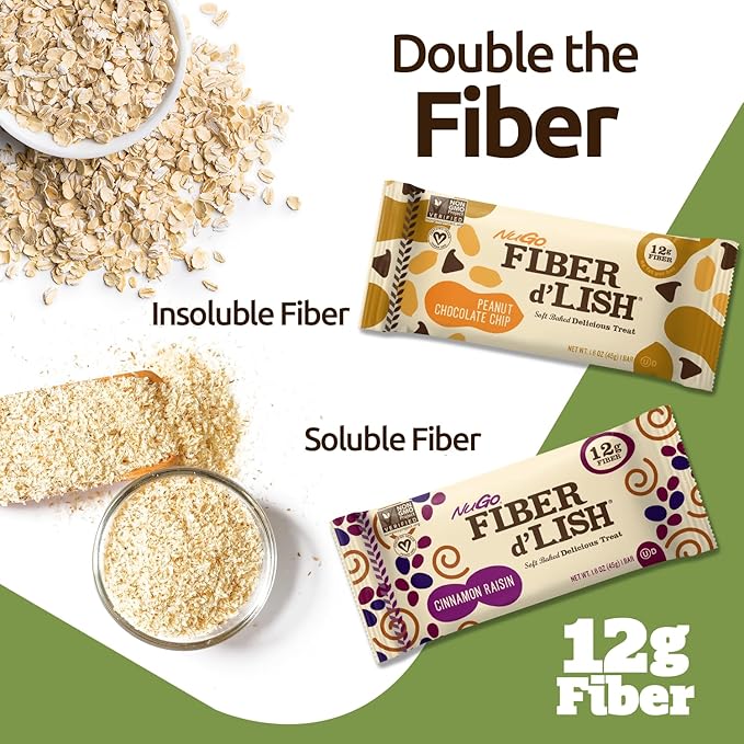 NuGO Fiber d'Lish Cinnamon Raisin, 12g High Fiber, Vegan, 150 Calories, 1.6 Ounce , 16 Count(Pack of 1)