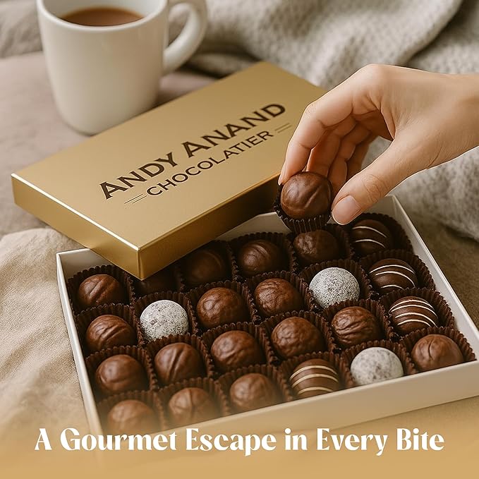 Andy Anand Chocolatier Champagne, Rum, Irish Cream & Kahlua Belgian Chocolate Truffles - Gluten Free Delicious & Divine Gourmet Liqueur Assortment - Perfect for Chocolate Lovers (24 Pcs)