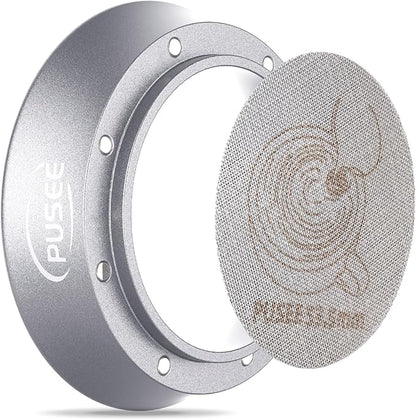 58mm Espresso Dosing Funnel & 58.5mm Puck Screen,PUSEE Coffee Dosing Ring Aluminum Metal,Reusable 1.7mm Thickness 150μm Espresso Puck Screen 316 Stainless Steel Fits 58mm Portafilter