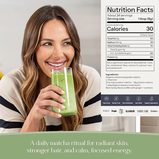 Kroma’s Beauty Matcha Latte Powder 7.18 Oz, 204g, 24 Servings – Collagen Ceremonial Grade Matcha Green Tea with Protein for Glowing Skin & Hair Support w/ Bovine Collagen, Ginger & Turmeric - Premium Matcha Powder w/ Adaptogenic Mushrooms
