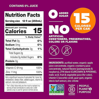 ZYN Turmeric Wellness Drink (6 Pack), Pomegranate Cranberry Flavored Turmeric Curcumin Drink with Black Pepper, No Added Sugar, Low Carb & Low Calorie Drink, Clean Alternative