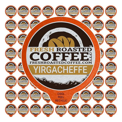 Fresh Roasted Coffee, Ethiopian Yirgacheffe Kochere, Medium Roast, 72 Pods for K Cup Brewers