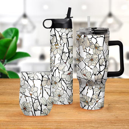 RainCaper 18/8 Stainless Steel Insulated Water Tumbler with Straw | 30oz, BPA-Free, Double Wall for Hot & Cold | Travel-Friendly, Cup Holder Ready (Tiffany Magnolia)
