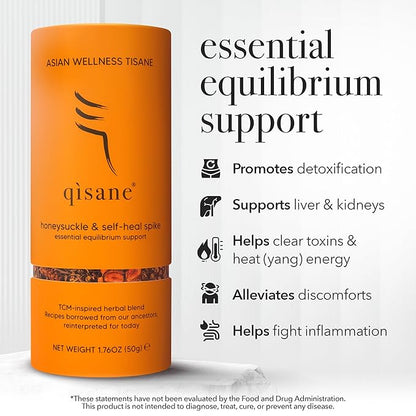 qìsane Honeysuckle Tea with Chinese Medicinal Plants - Dried Honeysuckle Flowers, Self Heal Spike, Lemon Verbena & Monkfruit to Help Support Detox & Ease Discomfort - 10 sachets (~30 cups)