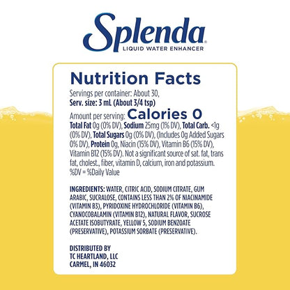 SPLENDA Liquid Water Enhancer Drops, Sugar Free, Zero Calorie, Natural Flavor, Concentrated Drink Mix, 3.11 Fl Oz Each Bottle (Lemonade, 1 Pack)