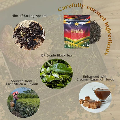 Cream Irish Breakfast Tea, Loose Leaf Black Tea – Irish Classic with Caramel & Strong Assam – Robust, Full-Bodied – Drink Hot or Iced – 4 oz Resealable Bag (Makes 50 Cups) – The Elegant Elephant