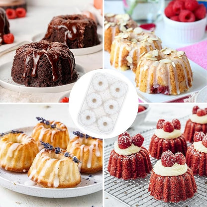 Mini Bundt Cake Pans for Baking, Silicone 6-Cavity Fluted Tube Cake Pan with Metal Reinforced Frame, Nonstick Baking Molds for Cupcake, Brownie, Donuts, Cornbread, Jello