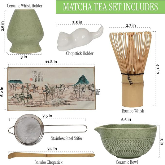 Matcha Whisk Set, 8-Piece Japanese Matcha Set - Ceremony Matcha Set with Matcha Sifter, Matcha Bowl, Whisk Holder, Matcha Whisk, Scoop & Magnetic Gift Box for Matcha Lovers - Matcha Kit