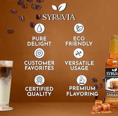 Syruvia Coffee Syrup, Caramel Flavored Syrup for Drinks, Lattes, and Desserts – 25.4 fl oz