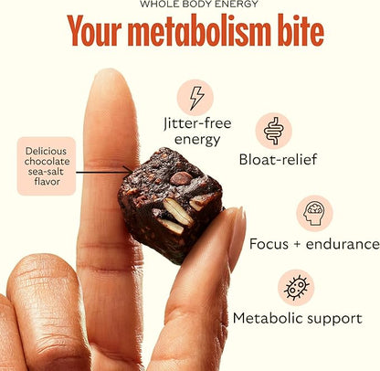 GEM Energy Caffeinated Bite | Holistic Sustained Energy | Supports Metabolism, Stamina & Endurance | 40mg Caffeine, Ginseng Root, L-Theanine | Chocolate Cacao Sea Salt | 7 Servings