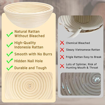 Banneton Bread Proofing Basket 8.5 Inch Sourdough Baking Rising Banaton Proofer Box Warmer Baskets Round Bowl Cover Bowls Making Small Bulk Set of 2 Kit Supplies Tools Rattan for Home Bakers Gifts