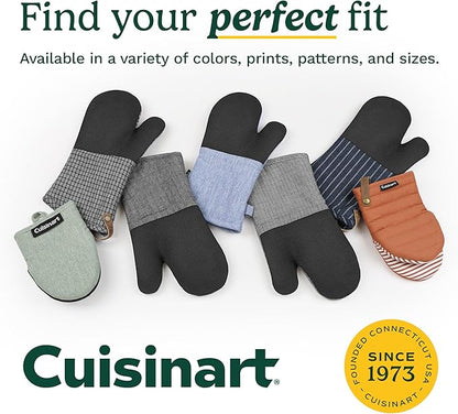 Cuisinart Mini Oven Mitts – 5.5” x 7” Heat-Resistant Kitchen Mitts for Oven with Non-Slip Neoprene Palm, Cotton Filling, and Fabric Loop – Durable Oven Mitt Set for Cooking & Baking (Black)