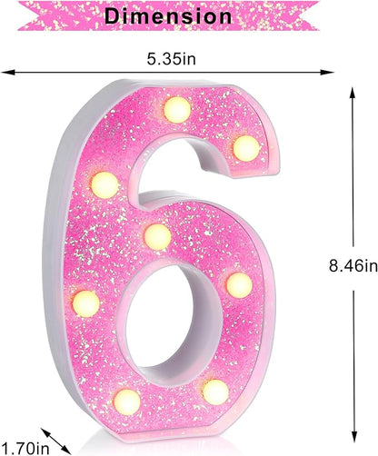 Foaky Pink Light up Letters，Pink Party Decorations,Girls Room Decor,Glitter Marquee Numbers,Alphabet Letter Sign for Night Light Birthday Party Girls Gifts, Home Bar Decoration (6)