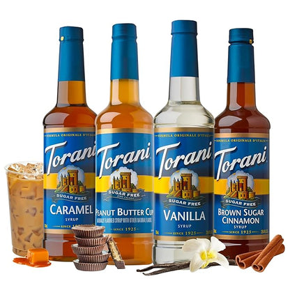 Torani Syrup Variety Packs, Sugar Free Coffee Favorites, 25.4 fl oz Bottle (Pack of 4)