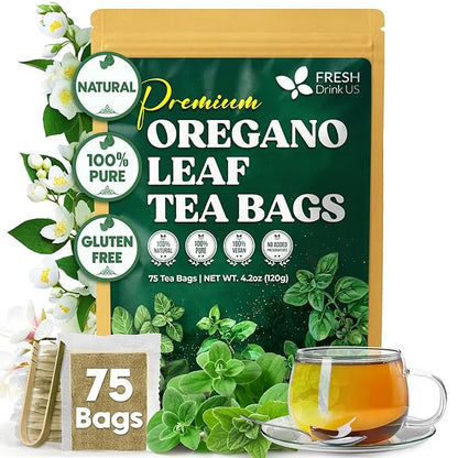 FreshDrinkUS, Oregano Leaf Tea | 75 Tea Bags – Pure Herbal Infusion from Origanum vulgare - Naturally Bold & Aromatic Flavor - Premium Quality, Sustainably Sourced. Vegan