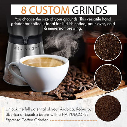 Manual Coffee Grinder with 8 Adjustable Coarseness Settings, Hand Crank Coffee Mill with Ceramic Burr for Espresso Beans, French Press, Pour Over, Drip Coffee – Rustproof, Non-Dulling