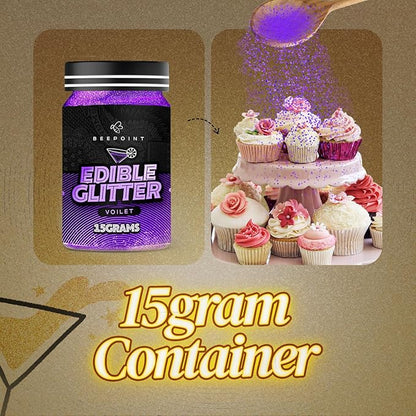 BeePoint Violet Edible Glitter for Drinks 15g - Food Grade, Vibrant Color Shimmer Powdered Dust for Drinks, Cocktails, Cake Decorating, Baking, Chocolates, Candy, Sweets, & Cookies - Vegan & Gluten Free