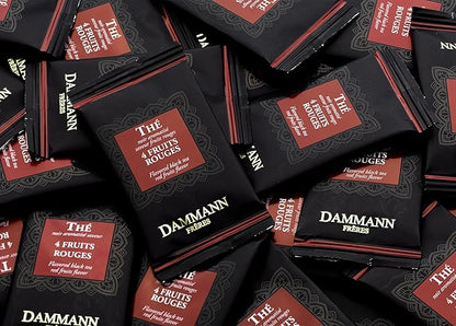 Dammann Freres Sachets, Quatre Fruits Rouges Tea Bags, Premium Gourmet French Black Tea, Blend Strawberry, Cherry, Raspberry, Red Currant Flavors, Individually Wrapped, 24 Count (Single Pack)