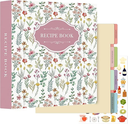 Lanpn Recipe Binder 8.5x11 3 Ring Kit, Blank Organizer Recipe Binder Waterproof Cookbook to Write in Your Own Recipes with 60 Plastic Sleeves,116 Recipes, Dividers,Labels & Stickers, Pink