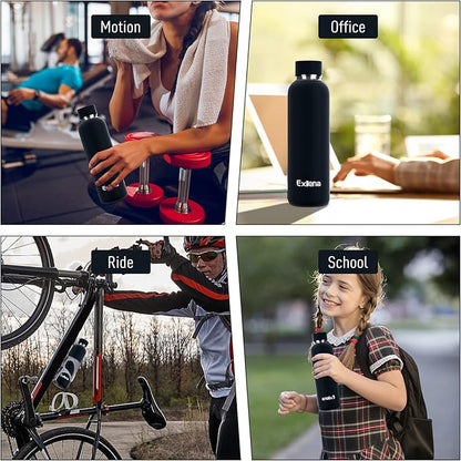 Slim Insulated Water Bottles for Travel 18oz with Clip, Double Wall Vacuum Stainless Steel Water Bottle Keeps Drinks Cold 24 Hrs/Hot 12 Hrs, 100% Leakproof, BPA Free(Black)