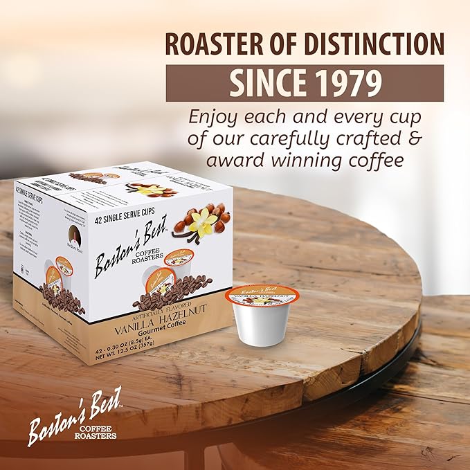 Boston’s Best - Vanilla Hazelnut Delicious Medium Roast Coffee, Flavored Gourmet Compatible with Keurig Coffee Maker, 1 Count (42 Single Serve Cups)