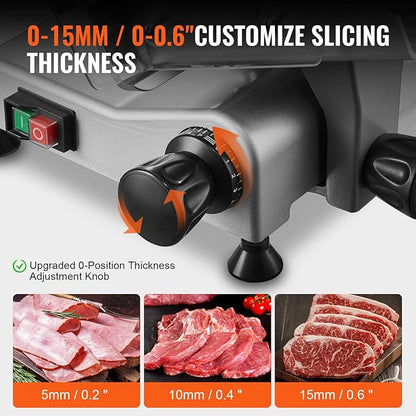 Meat Slicer, 340W Electric Deli Food Slicer with 10" SUS420 Stainless Steel Blade and Built-in Sharpening Stone, 0-0.6 inch Adjustable Thickness for Commercial and Home Use, Cut Meat and Cheese