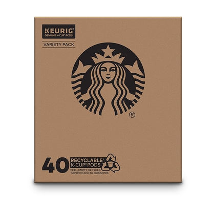 Starbucks K-Cup Coffee Pods, Naturally Flavored Coffee Variety Pack for Keurig Brewers, 100% Arabica, 1 Box (40 Pods)